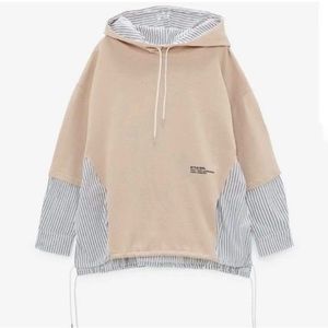 Zara Faux Layered Sweatshirt Hoodie Tan White S